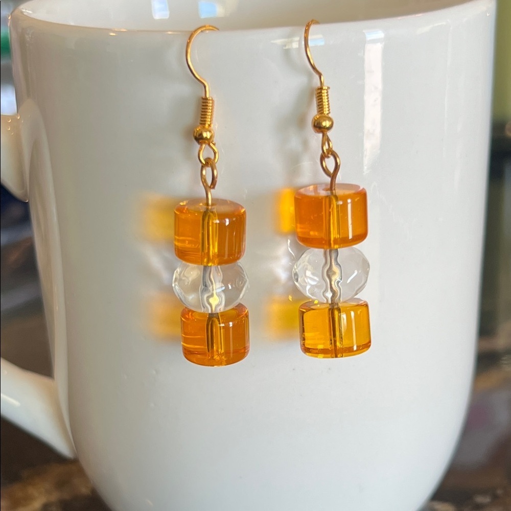 Artisan Gold and Clear Beaded Earrings